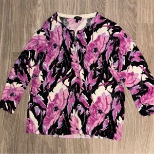 Talbots Pink and Black Floral Button-Front Women’s Top
